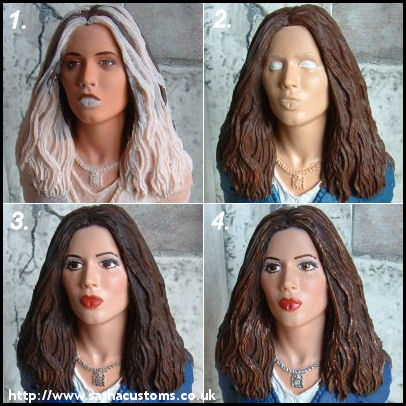 1. Unpainted Sculpt, 2. Base Coat, 3. Paint, 4. Highlights