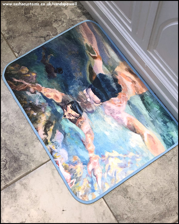 Lorelei (Bathmat with Blue Trim) - Vanda Powell Designs