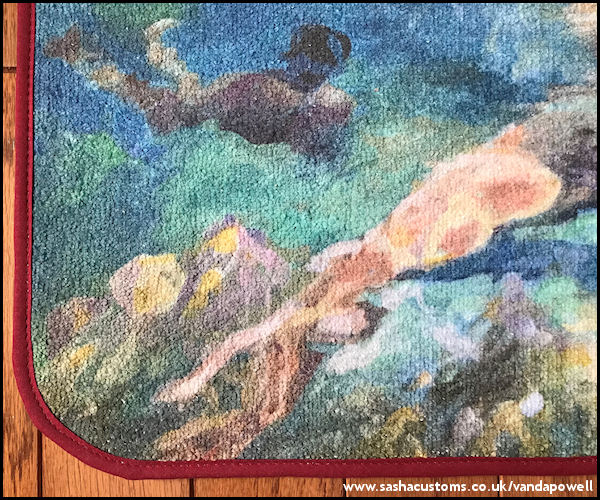 Close-Up - Lorelei (Bathmat with Maroon Trim) - Vanda Powell Designs